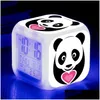 Desk Table Clocks Kids Bedside Alarm Clock Panda Pattern Led Digital Display 7 Color Changing Light Night Glowing Drop Delivery Ho Dh4Pj