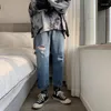 Mäns jeans blå/aprikos/svart rippade män mode casual rak herr streetwear sommar lös hiphop hål denim byxor