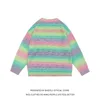 Men s hoodies tröjor Autumn Winter Stripe Rainbow Color Chic High Streetwear Men tröja Skjorta unisex par kvinnliga tröja pullover casual hiphop 230821