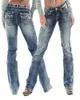 Damen Jeans Elfenbein Top-Titching Mid Rise Boot Cut Vintage Wash Reißverschluss Button Verschluss Reiten Denimhose Clothi