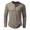 T-shirts pour hommes doux respirant Henley T-shirts hommes à manches longues Slim Fit couleur unie T-shirts de base automne décontracté col en V de haute qualité