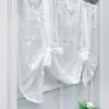 Curtain American White Floral Roman Short Tulle Lifting Tie Up Lace Balloon Sheer Draps For Kitchen Glass Door Partition Decor