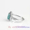 Cluster Rings Birman Jade Gourd Réglable Argent 925 Émeraude Naturelle Femmes Talismans Réel Bijoux Bleu Cadeau Jadéite Charmes Pierres Précieuses