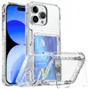 Étui portefeuille transparent résistant aux chocs avec porte-cartes caché pour iPhone 15 Pro Max 14 13 12 11 hybride robuste avec béquille Funda