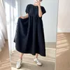 Casual Dresses South Korea Chic Summer French Style Round Neck Stereoscopic Bubble Lattice Waist Slimming Short Sleeve Dress Long Skirt