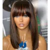 220%gęstość Brown Podświetl Krótki bob ludzka peruka włosa z grzywką dla kobiet Top Pełna maszyna peruka brazylijska prosta bob