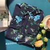 2023 Autumn Blue Floral Print Silk Blouse Shirt Long Sleeve Lapel Neck Double Pockets Single-Breasted Soie Top Shirts H3G22FSLM