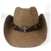Chapeaux à large bord chapeaux de seau été paille hommes femmes noir Western Cowboy chapeau à large bord en plein air Sombrero Hombre Cowgirl 230822