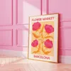 キャンバスペインティングピンクオレンジトレンディウォールアートマティスバルセロナスペインフラワーサングリアポスターとリビングルームのプリント女性ベッドルームバーの装飾WO6