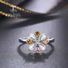 Hochzeitsringe Romantische Blumendesign reichhaltige natürliche Farbe Opal Turmalin Ring Frauen S 925 Sterling Silber Fine Juwely Geschenk 230822