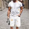 Herren-Trailsuiten 2 Stück abstrakte Pflanzenblätter Sets 3D-Druck Kurzarm T-Shirt Strand Shorts Set Streetwear Casual Hosen Anzüge