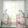 Rideaux transparents style jardin plante tropicale fleur flamant rose tulle salon chambre voile rideau organza balcon fenêtre rideaux 230822