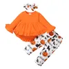 Clothing Sets Autumn Baby Girl Clothes Toddler Kids Girls Outfit Soild Trumpet Sleeves Tops Halloween Pumpkin Size 8 Boutique Outfits 230823