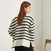 Pulls pour femmes Blanc et Noir Rayures classiques Chaud Laine Col roulé Pull à manches longues 2023 Automne Hiver Pull Femme 1022