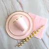 Autres événements Fournitures de fête Rose Gold Vaisselle jetable Champagne Papier Tasse Assiette Serviettes de paille Anniversaire Carnaval Mariage Décor Enfants 230822