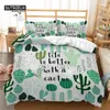 Ensembles de literie Dessin animé Cactus Housse de couette Jardin de printemps avec bouquet de style bohème de plantes épineuses fleurs décor 3 pièces ensemble taies d'oreiller 230822