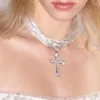 Choker Shiny Rhinestone Cross Pendant Necklace For Women Jewelry Vintage Neo Gothic Ladys' Statement Accessories