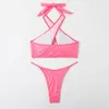 Arxipa Pu кожа G Строка Мини Бикини Микро сексуальные купальники для женщин сплошной розовый купальный костюм для промахи