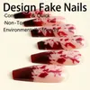 False Nails Halloween Red Blood States Ballet Long Coffin Cover Full Cover su patch di unghie finte detecabili 24pcs