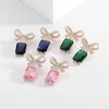 Dangle Earrings Light Luxury Senior Sense Ear Accessories Women's Dinner Match Zircon Bow Square Geometric Emerald