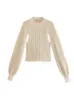 Women's Sweaters ZXQJ Women 2023 Fashion Back Open With Tied Knit Cropped Sweater Vintage High Neck Long Sleeve Female Pullovers Chic Tops