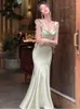 Casual Dresses Women Summer Fashion Bodycon Mermaid Dress French Elegant Satin Ruffle Wedding Party Robe Female Spaghetti Strap Clothing