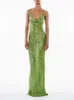 Basic Casual Dresses Green Sequin Glitter Backless Maxi Dress For Women Sexy Swing Collar Sleeveless Skinny Long Vestidos Elegant Night Party Robe 230822