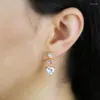 Dangle Earrings 5A Cubic Zirconia Iced Out Bling Pink Green White Heart Shaped CZ Drop Earring For Women Girlfriend Gift Jewelry