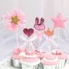 Other Event Party Supplies 5pcslot Cake Topper Crown Star Love Heart Rabbit Flag Baby Shower Birthday Wedding Decor Sweety pink Flags 230822