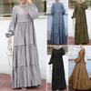 Ethnic Clothing Women Sundress Flounce Long Dress Muslim Abayas For Casual Loose O-neck Robe Fashion Patchwork Puffed Sleeve