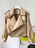 Mujer Cuero Imitación Cuero FTLZZ Primavera Otoño Moda Imitación Suaves Chaqueta De Cuero Mujer Suelta PU Cuero Corto Abrigo Un Botón Locomotora Chic Outwear 230823