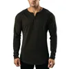 Camisetas para hombre Primavera Otoño Casual en casa Camiseta Color sólido Manga larga Cuello redondo Camisa con botones Tops