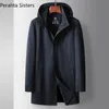 Jackets masculino marca de alta qualidade quebra -vento outono de inverno de luxo stand colar e capuz destacável casaco comprido mas roupas 230822
