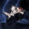 Wedding Rings Korean Light Luxury Micro Inlaid Vintage Bowknot Zircon Fairy Temperament Ring Gentle Wind Pearl Engagement