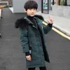 Down Coat 2023 New Winter Boys Jacket Solid Color Long Style Håll varmt Cold Protection Hooded Down Cotton Windbreaker Coats i 414 år J230823