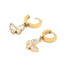 Boucles d'oreilles pendantes classiques de luxe en titane et acier, vêtements papillon animaux, bijoux pour femmes, douche de couchage, 2023