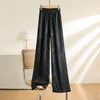 Etniska kläder 2023 Kina Hanfu Dagliga byxor för kvinnor Jacquard Satin Women's Chinoiserie Pan Button Wide Leg Summer Thin Straight