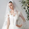 Bridal Veils White Women's Veil Appliques spetskant Kort bröllop med kamkatolsk mantilla för kyrkans huvud som täcker halsduk