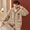 Men's Sleepwear Autumn Winter Su Velveteen Pajamas Sets Male Coral Fleece Pijama For Men Loune Suits Omewear Fasion