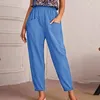 Pantaloni da donna tasche in vita elastica in vita alta gamba dritta donne leggero color solido vintage nona streetwear