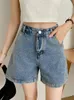 Dames shorts Summer Women High Taille Wide Leg Blue Denim Streetwear vrouwelijke retro knop jeans bodems