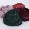 Schals einfach Diamantperlen Bubble Chiffon Instant Hijab -Schals fester dicker Kopf Wraps Foulard Sjaal Muslim Bonnet Cachecol 18070 cm 230823