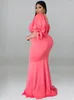 Plus size jurken Long Pink V Neck Korte Puff Sleeve High Taille Bodycon Evening Cocktail Event Outfits 4xl Damesjurken