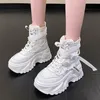 Boots Fashion Women Chunky Platform Motorcycle Boots White Lace Up Loble Bottom Thote Женщина Осень Зимняя лодыжка Botas de Mujer 230822