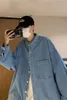 Mäns avslappnade skjortor 2023 Autumn Ins High Street Cowboy Shirt Men's Design inuti par Enkel långärmad utanför Lapel denim Camisa Jeans 230823