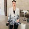 Women's Suits Spring Vintage Hand Painted Flower Print Women Suit Jacket Loose Casual Color Matching Notched Collar Long Sleeve Female