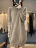 Frauenpullover 2023 Dickes Kleid Warme Wolle Lange Pullover Frauen Herbst Winter Halb Stehkragen Kaschmir Stricken Lose Große Größe Basishemd