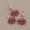 Necklace Earrings Set Luxury Trend Hanging For Women Fashion Red Zircon With 585 Rose Gold Color High Quality