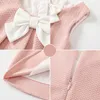 Rompers 2023 Spring Autumn Baby Girls 2PCS Clothes Set Cotton Long Sleeve Bottoming Tops Knotbow Sundress Suit Toddler Outfits 230823