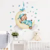 Wall Stickers Cute Sleeping On the Moon Teddy Bear for Baby room Children Kids Bedroom Decor Decal Home Decoration Art 230822